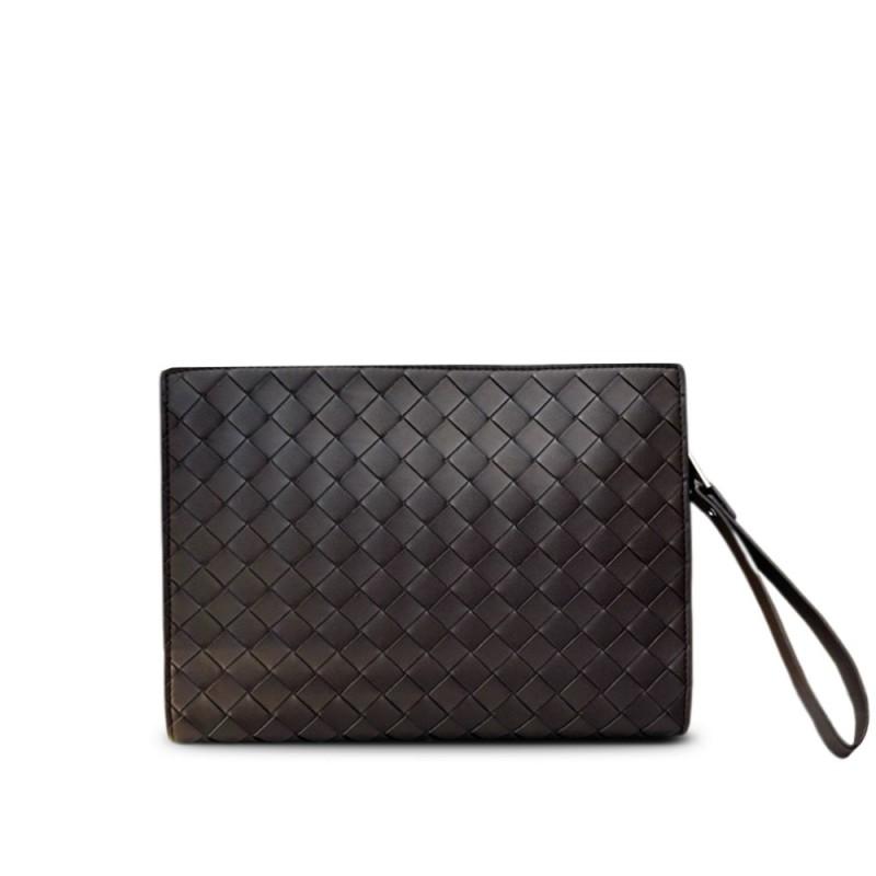 Genuine Leather Woven Card Holder Wallet Men Women Compact Business Commuter Clutch Bag In Black Coffee Grey Green