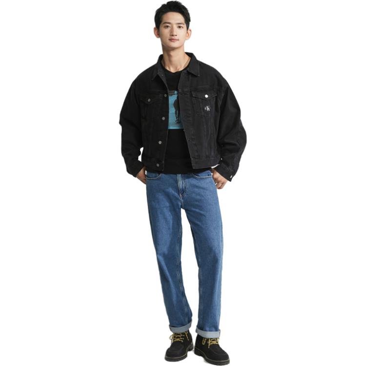 Calvin Klein Solid Color Casual Simple Lapel Denim Jacket Men Jackets Black J324233