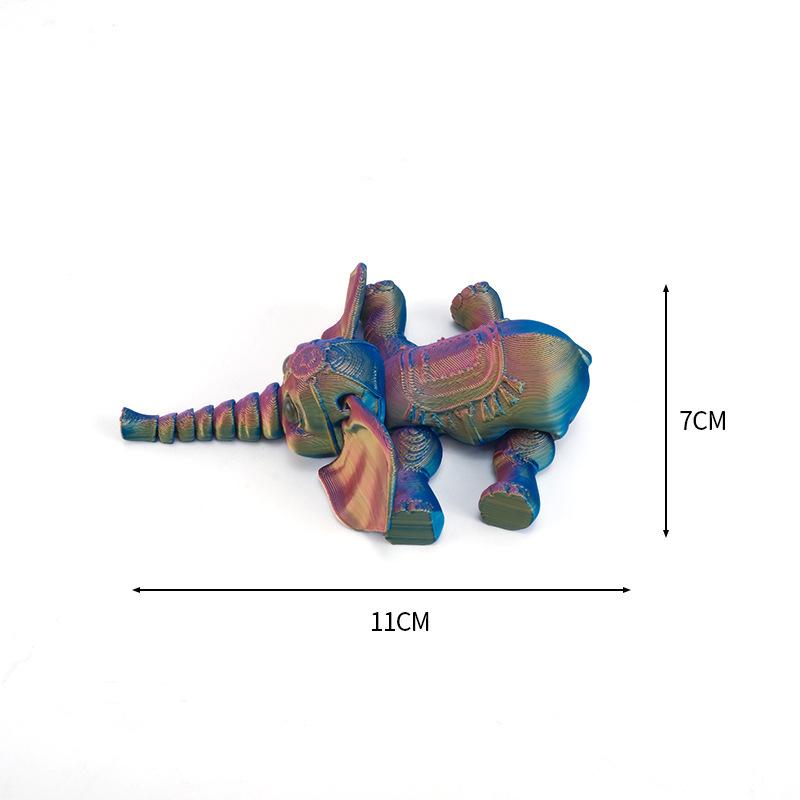 3D Printed Elephant Model Multi-jointed Movable Elephant Action Figurine Solid Mini Elephant Doll Desktop Decoration Kids Gift