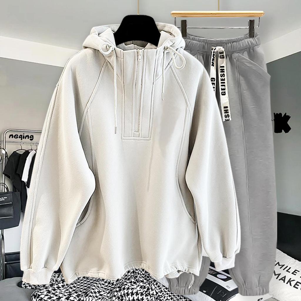 High-Quality Oversized Half-Zip Hoodie - Solid Color, Breathable Patchwork Design for Spring & Autumn