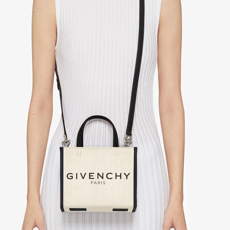 Givenchy Cabas Logo Jacquard Breiter Schultergurt Leder Mini Schulter Crossbody Tasche Damen Handtaschen Schwarz Beige BB50N0B1H1-105