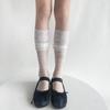 Knee Socks Stockings Women Ultra-thin Transparent Mesh Stockings Calf Socks Lolita Sweet Lace Floral Ruffle Socks Women Stocking