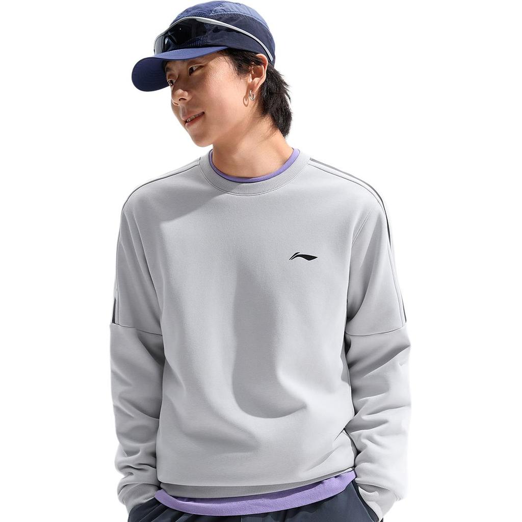 Li Ning Fitness Series Anti Static Antibacterial Thermal Solid Color Crew Neck Pullover Fleece Lined Long Sleeved Shirt AWDUF99-2