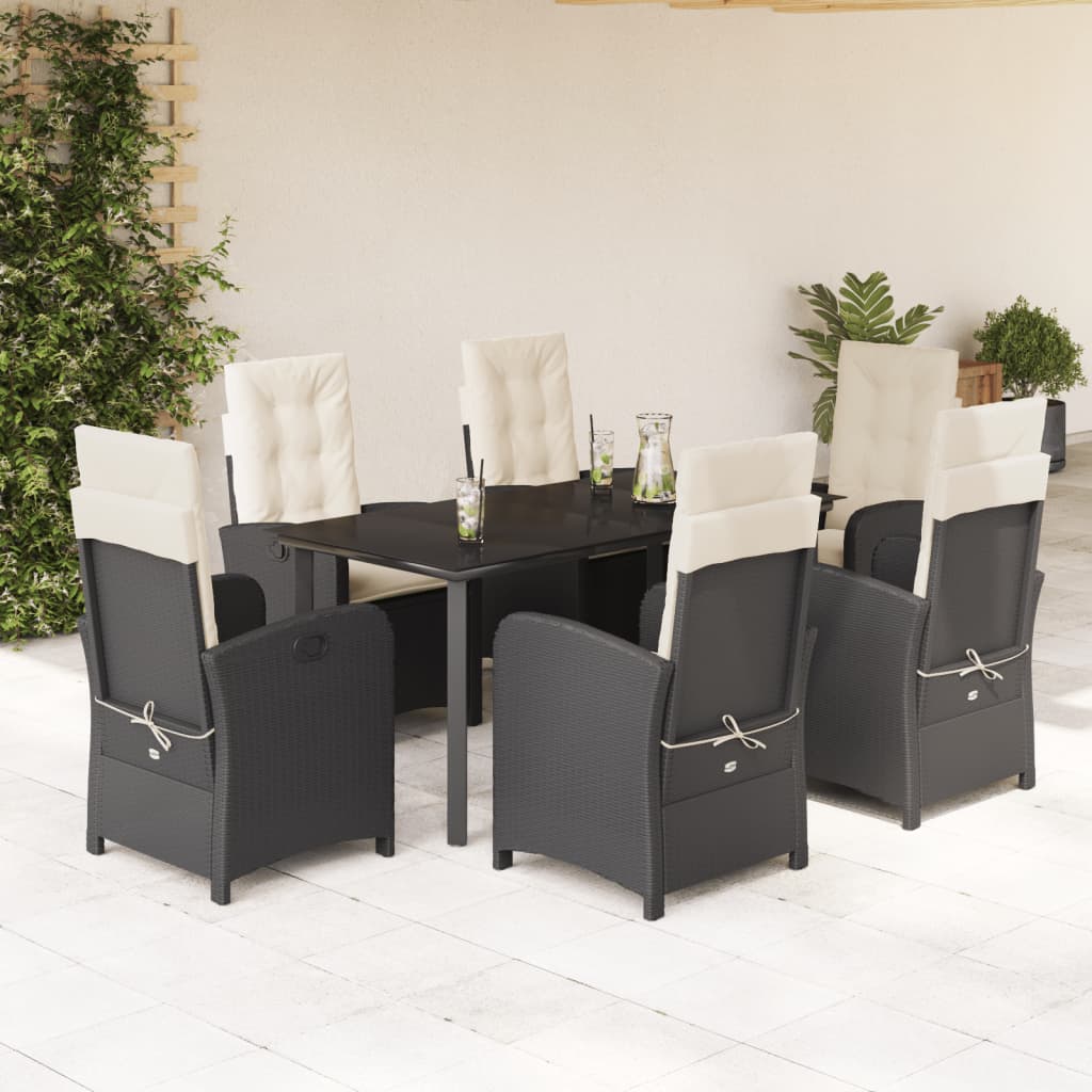 Vidaxl 7-Cz. Garden Furniture Set With Cushions, Black, Poly Rattan