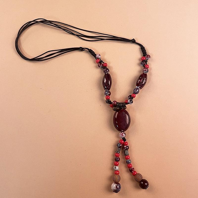 New Forest handmade ceramic necklace, women's retro versatile sweater chain simple long accessories pendant