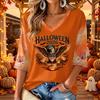 Women's Fashion V-Neck Printed 3/4 Sleeve Casual Top for Halloween