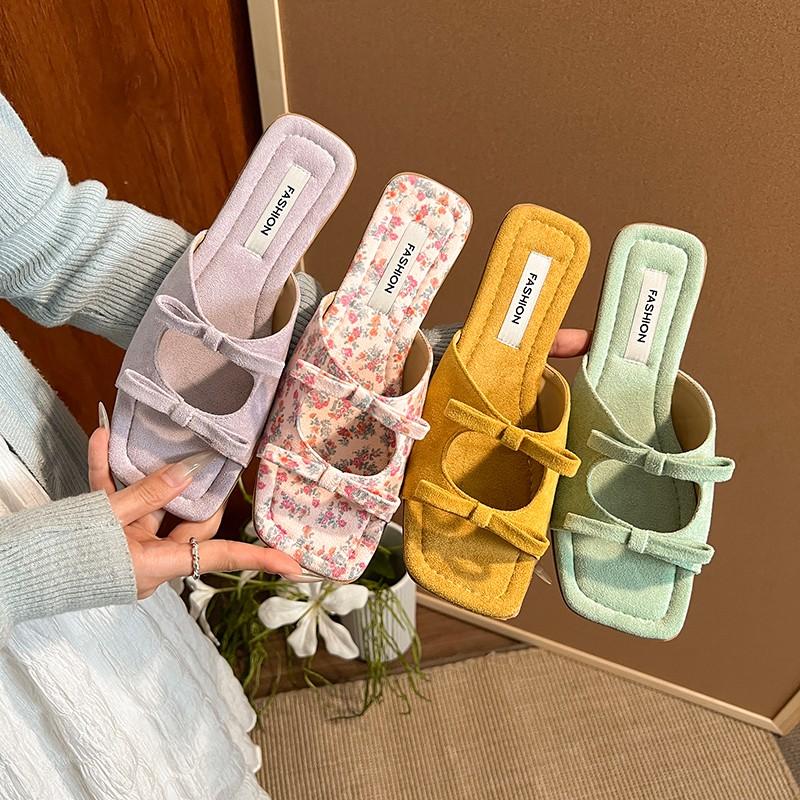 Fashion New Fashion Butterfly-Knot Ladies Flats Slippers Shoes Female Square Toe Summer Beach Slides Slippers Sandals Shoes for Women
