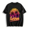 Summer Beach Coconut Tree Sunset Couple Print Casual T-Shirt Pure Cotton T-shirt
