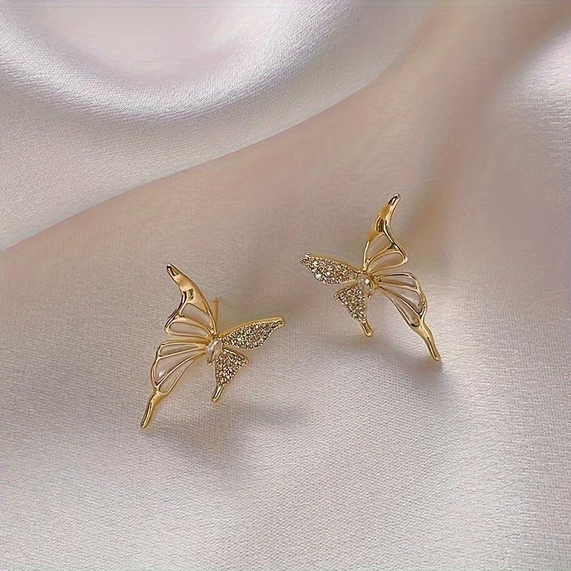 Petite Butterfly Stud Earrings with Rhinestones, Fashionable Simple Korean Style, Versatile Chic Trendy Accessory