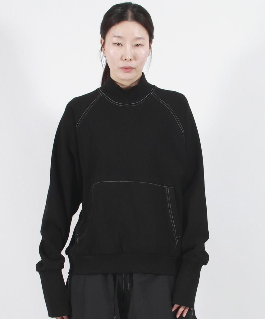 Deumakeu High-Neck Medium-Fit Stitch Raglan Sweatshirt - Black