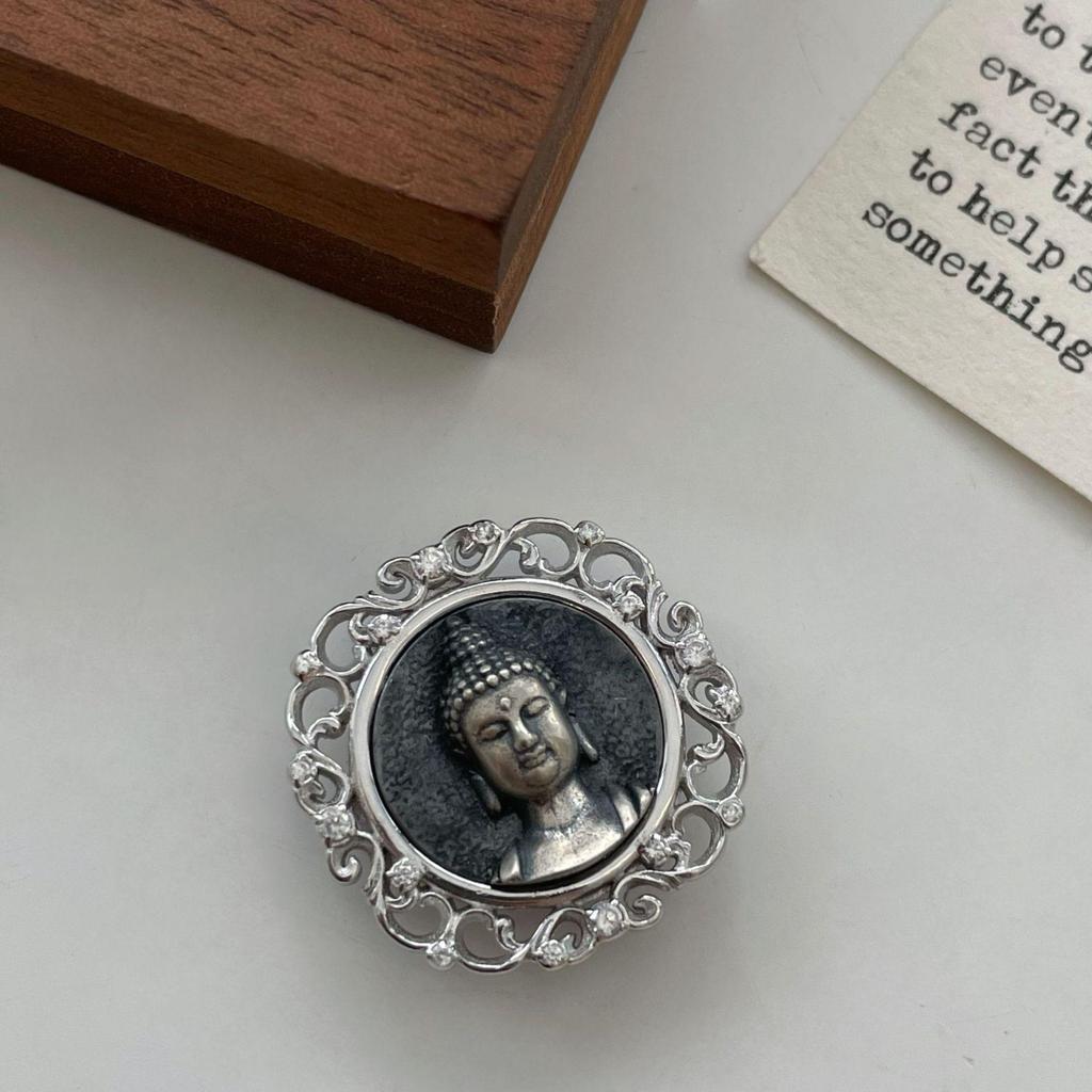 S925 Sterling Silver Medicine Buddha Pendant - Gold & Silver, Unisex Retro Design, Versatile Style with Detailed Relief.