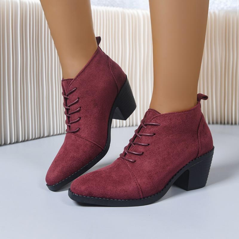 

Ботинки Женская обувь Женская Перекрестная шнуровка Женская мода Однотонные Современные ботинки Женские Новые Ботильоны с круглым носком Обувь Женская 40 вино красного