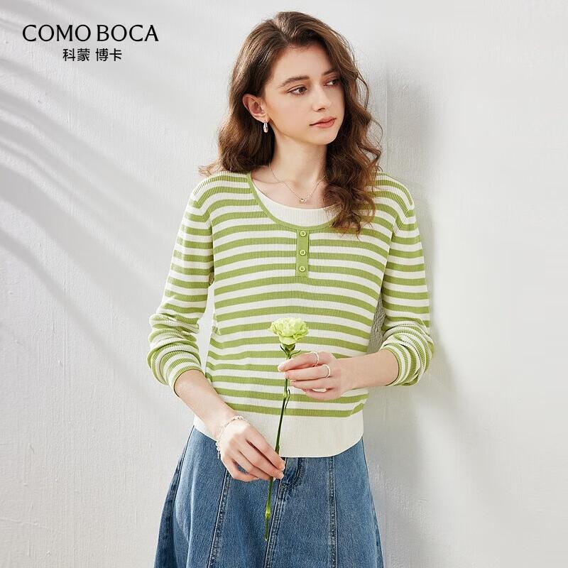 

Women s Lyocell Stripe Faux Two-piece Long Sleeve Knit Top L
