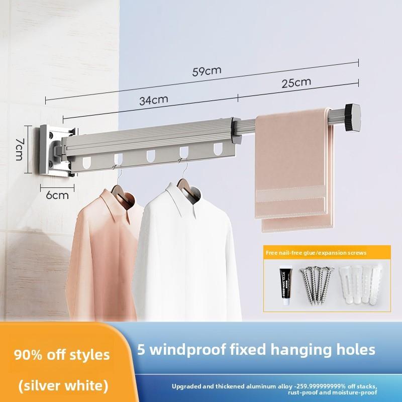 Wallmounted Aluminum Alloy Folding Clothes Hanger With Telescoping Bar For Home Indoor And Balcony Drying White 1Fold