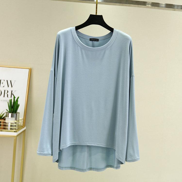 Women's Loose Crew Neck Long Sleeve Modal T Shirt Thin Solid Color Casual Spring Summer Outerwear Basic Layering Top Plus Size