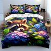 Whimsical Raccoon In Floral Wonderland Exquisite Three-Piece Bedding Set Gift For Kids And Adults