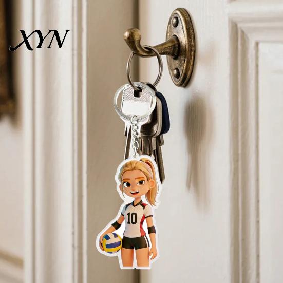 Hängender Schlüsselanhänger Anhänger Acryl Volleyball Mädchen Schlüsselanhänger, Cartoon Spieler Auto Schlüssel Leichtes Charm-Ring, Schultaschen Rucksäcke Geldbörsen Sport