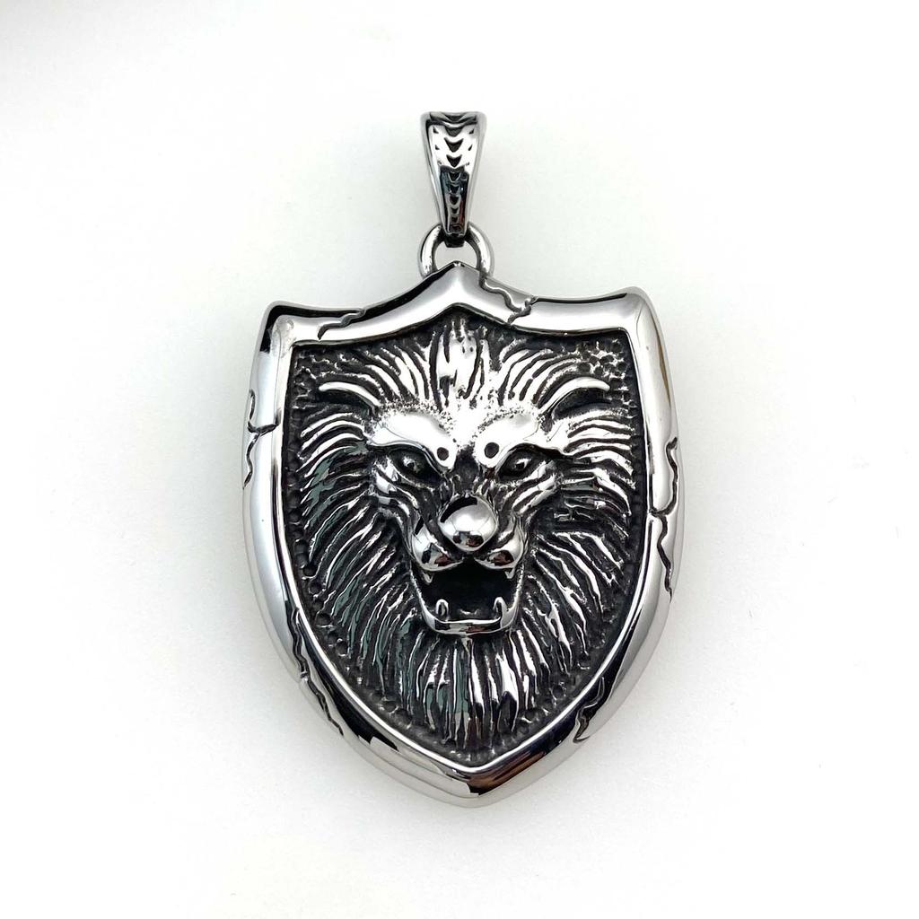 Titanium Steel Lion King Shield Pendant Vintage Stainless Steel Necklace Necklace Sweater Chain Accessories For Men And Women