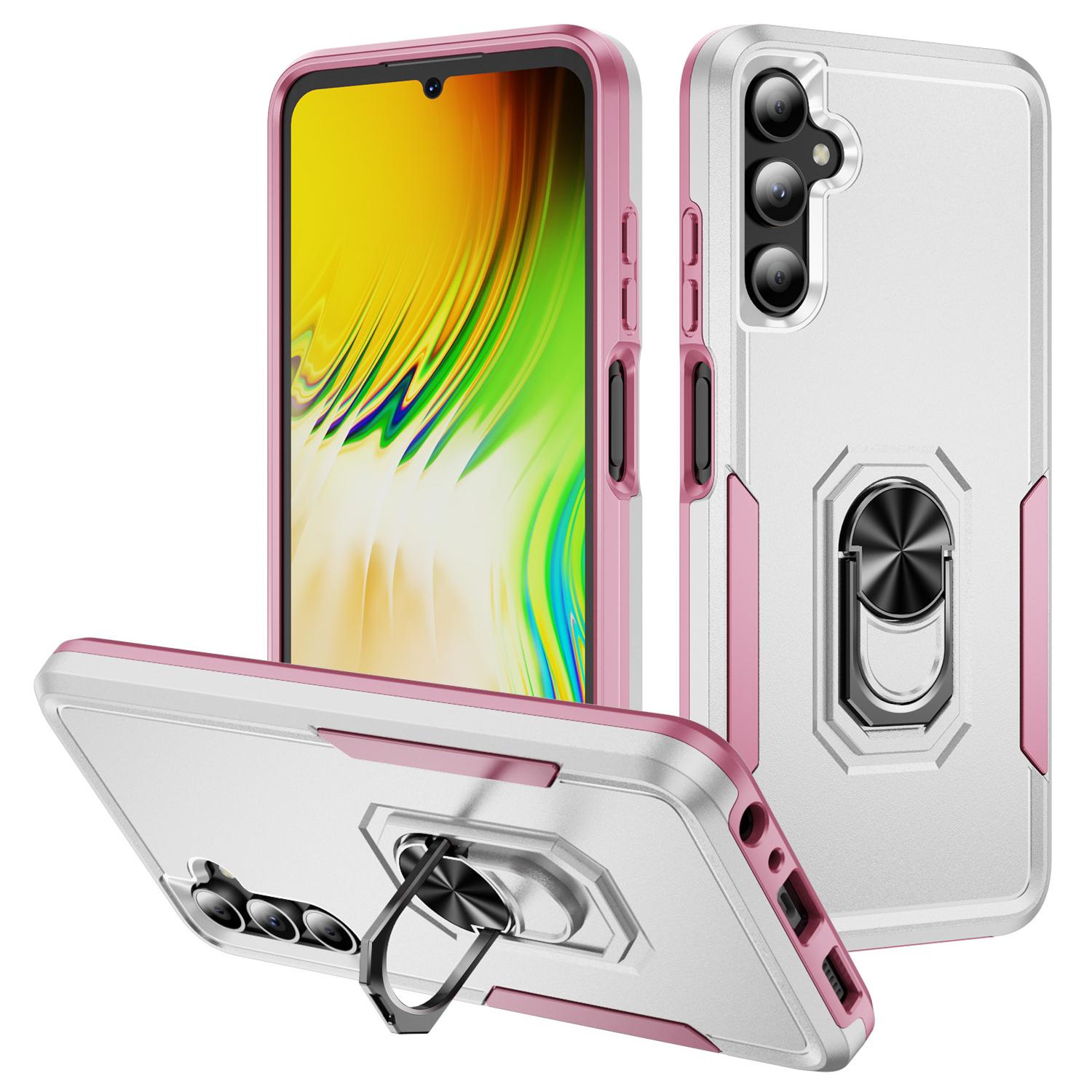 

For Samsung Galaxy A05s 4G Case Military Grade Ring Kickstand PC+TPU Phone Cover White+Pink