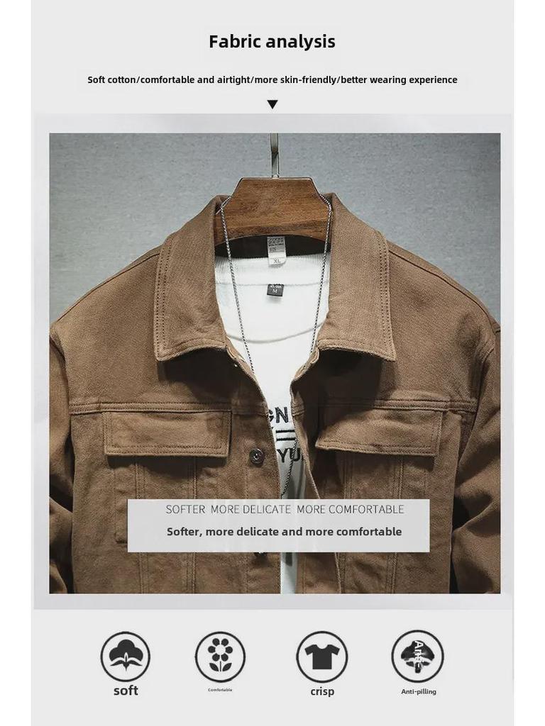 Men's Stretch Denim Jacket - Black, Simple, Stylish for Spring & Autumn 2025