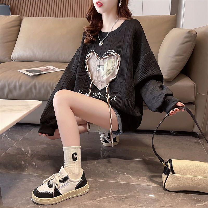 Spring and Autumn New Thin Sweatshirt Women's T-shirt Women's Loose Covering Flesh Large Size Fashionable High-end Women's Outerwear Top Long Sleeve