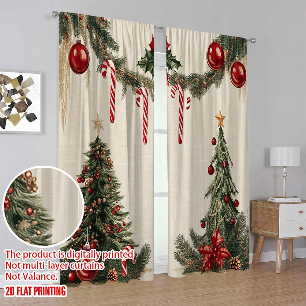2pcs,2D Plane Printing Curtain Fabric Christmas Decorations Holiday Festive (4) Versatile Durable Polyester (without Rod) Gifts