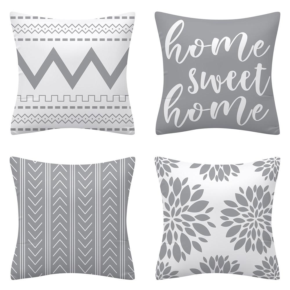 Nordic Simple Geometric Abstract Velvet Pillowcase Sofa Cushion Modern Letter Stripes Combination Pillowcase