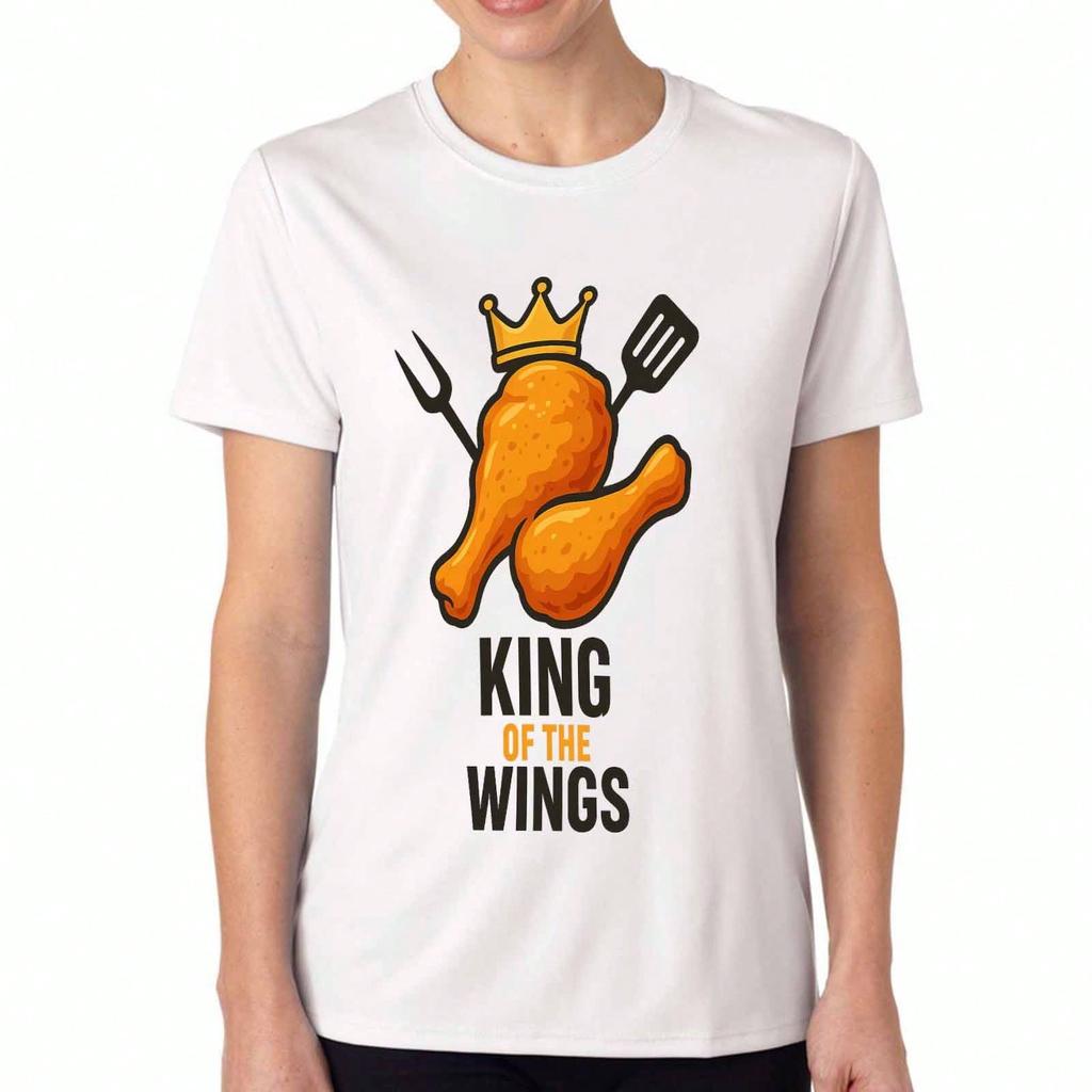King Of The Wings Ladies Cotton T Shirt, Premium Cotton Graphic, Durable, Casual Fashion. Chicken Wings Queen Design, Fried Chicken Lover Tee, Foodie