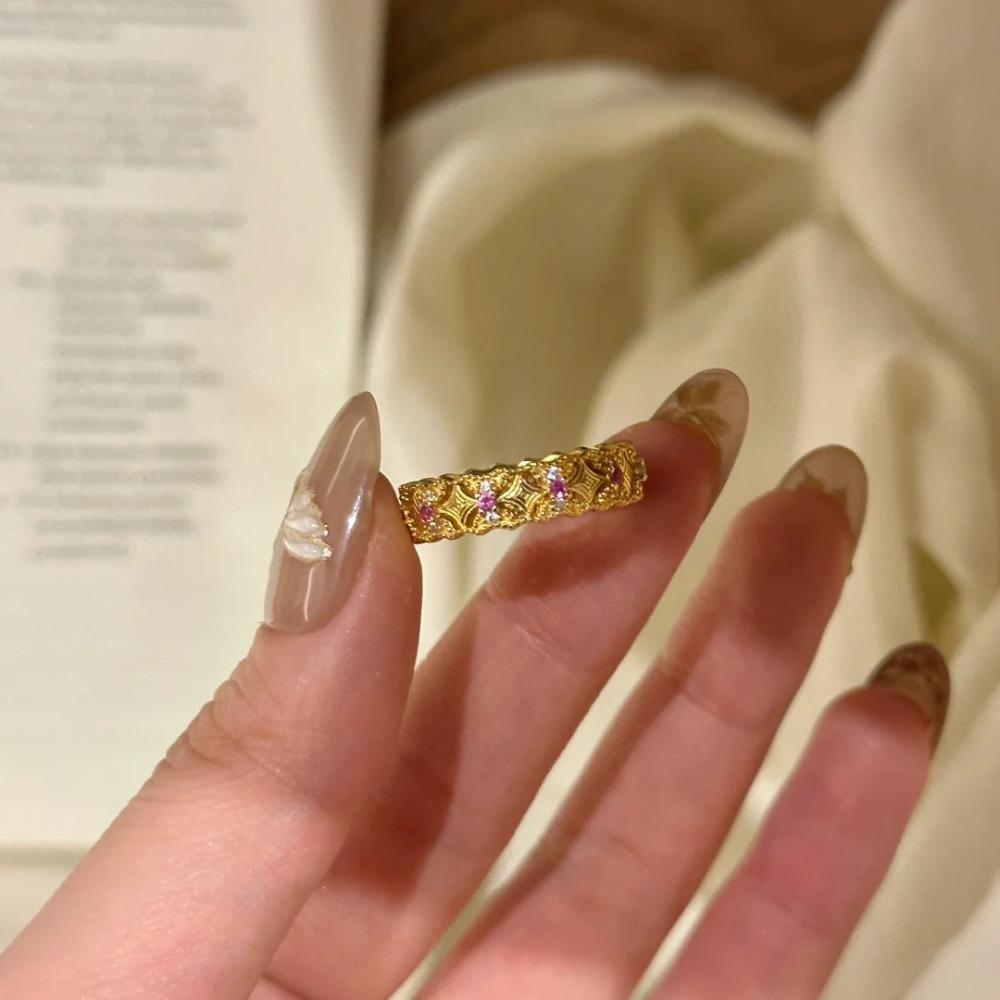 Vintage Royal Hollow Diamond Ring Women Elegant Tassel Bell Stackable Rings for Women adjustable