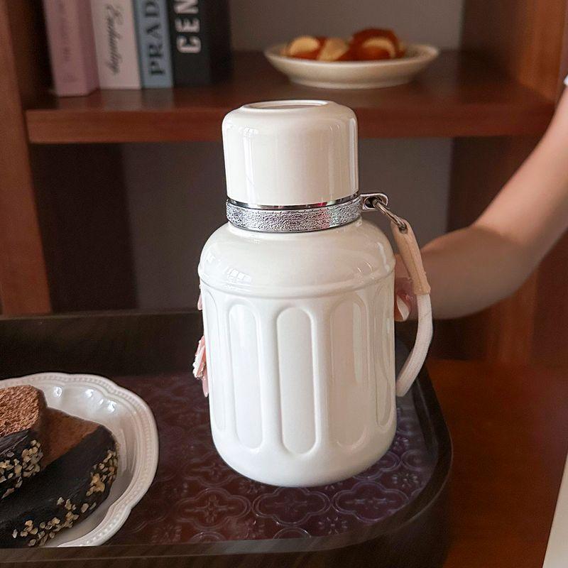 

Large Capacity Vacuum Cup Girls Portable Water Cup Light Luxury Direct Drinking Water Pot Tea Separation Stuffy Tea Cup Office Exquisite White 600ml