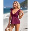 CHARMLEAKS Women Tankini Top Ruffled Shoulder Bathing Suit Top V Neck Swimsuit Top Flowy Bikini Tank Top