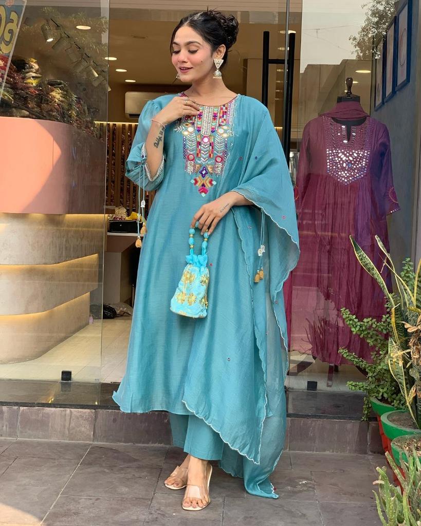 Indian Women Designer Kurta Pant Dupatta Set Bollywood Top Tunic Kurti Salwar Suit Dress