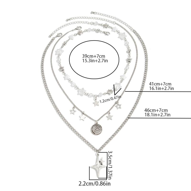 Fashion Metal Star Pendant Necklace For Women Punk Hip Hop Silver Color Multi Layered Pentagram Tassel Necklace Y2K Jewelry Gift