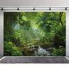 2D Grüner Dschungel Bach Natur Kulisse, Tropischer Regenwald Landschaft Foto Hintergrund für Party Dekoration