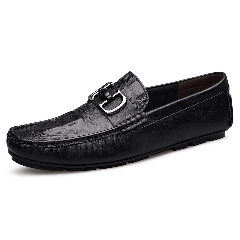 Men s Genuine Leather Crocodile Pattern Slip-On Loafers - Casual Fashion Driving Shoes 39