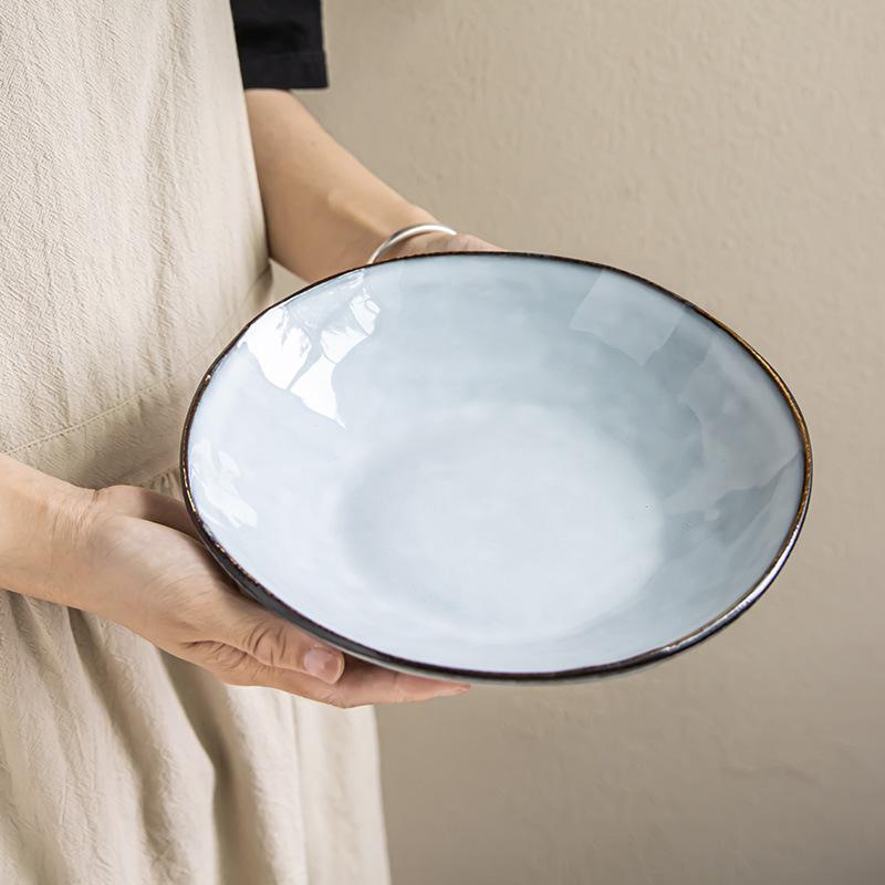 Japanese Stroke Open Bowl Ceramic Tableware Household Salad Bowl Vegetable Bowl Practical Dessert Bowl Pasta Bowl