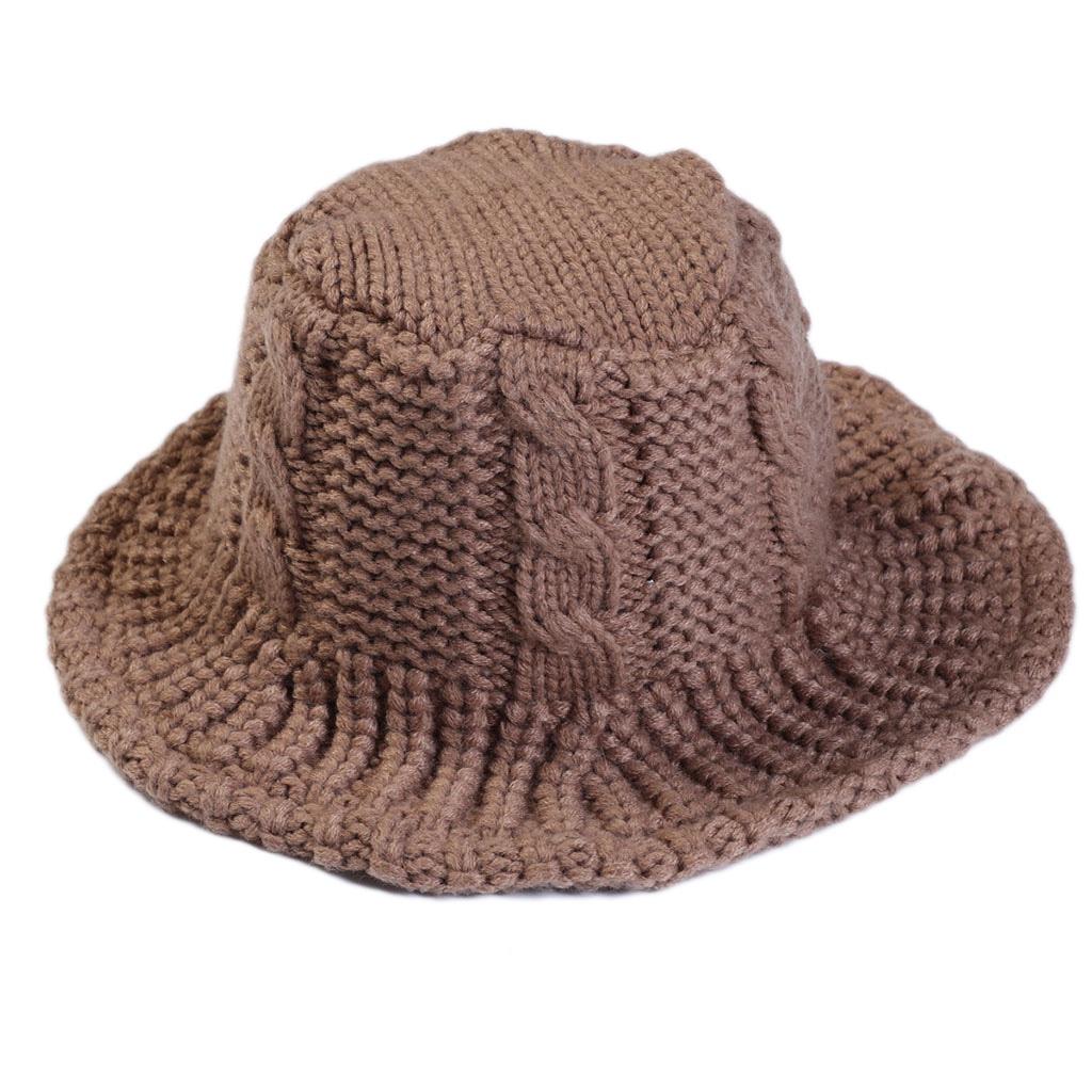 Women Winter Cable Knit Bucket Hat Twist Pattern Solid Color Warm Fisherman Cap HOM