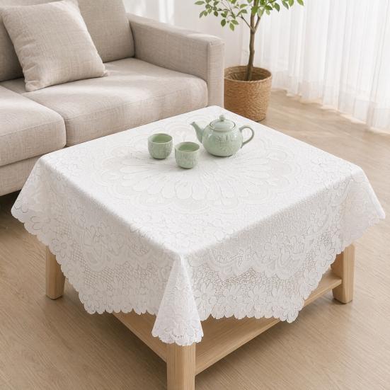 Quadratisches Blumen-Spitzen-Deckchen, Gefranste Weiße Spitzen-Tischdecke, Kleiner Tischbezug im Vintage-Stil für Couchtisch Beistelltisch Teeparty Heimdekoration