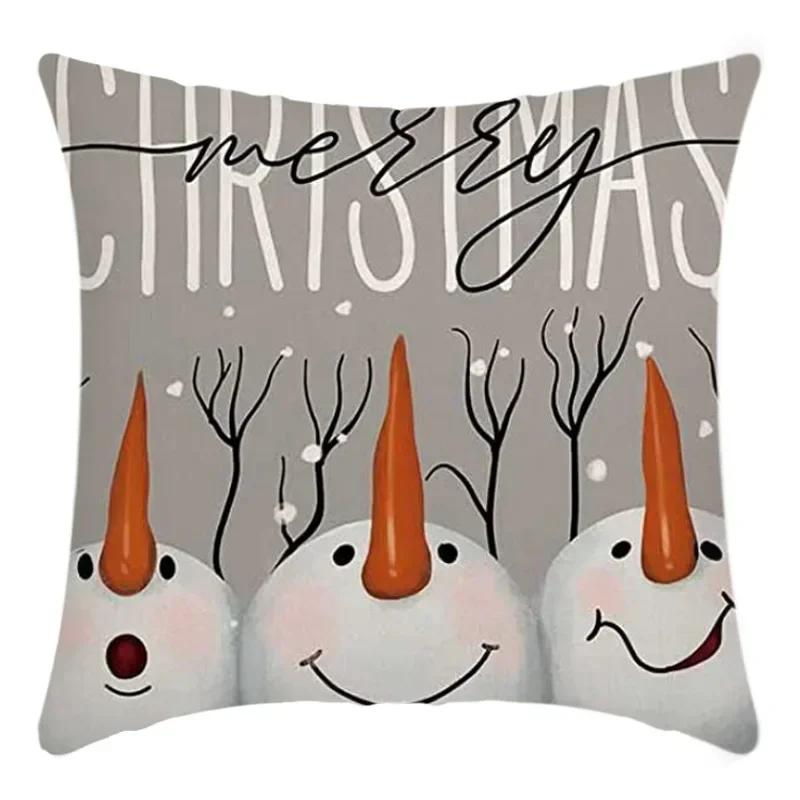 40/45cm Christmas  Cotton Linen Decorative Navidad Elk Snowman Santa Tree Cushion Cover Sofa Pillow Case