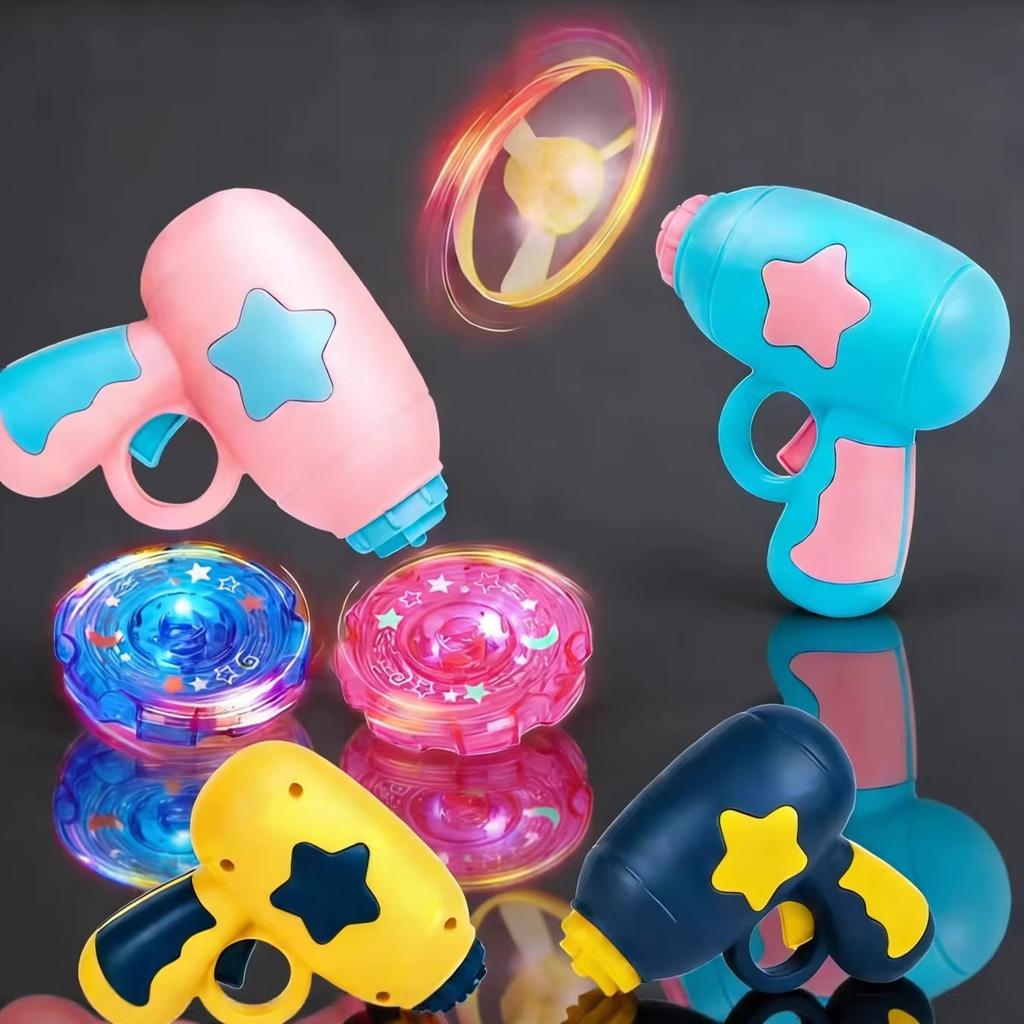 Children'S Outdoor Flying Bamboo Dragonfly Frisbee Gyro Gun Pistol Luminous Ufo Spinning Top Ejection Toy Kids Gyro Launcher