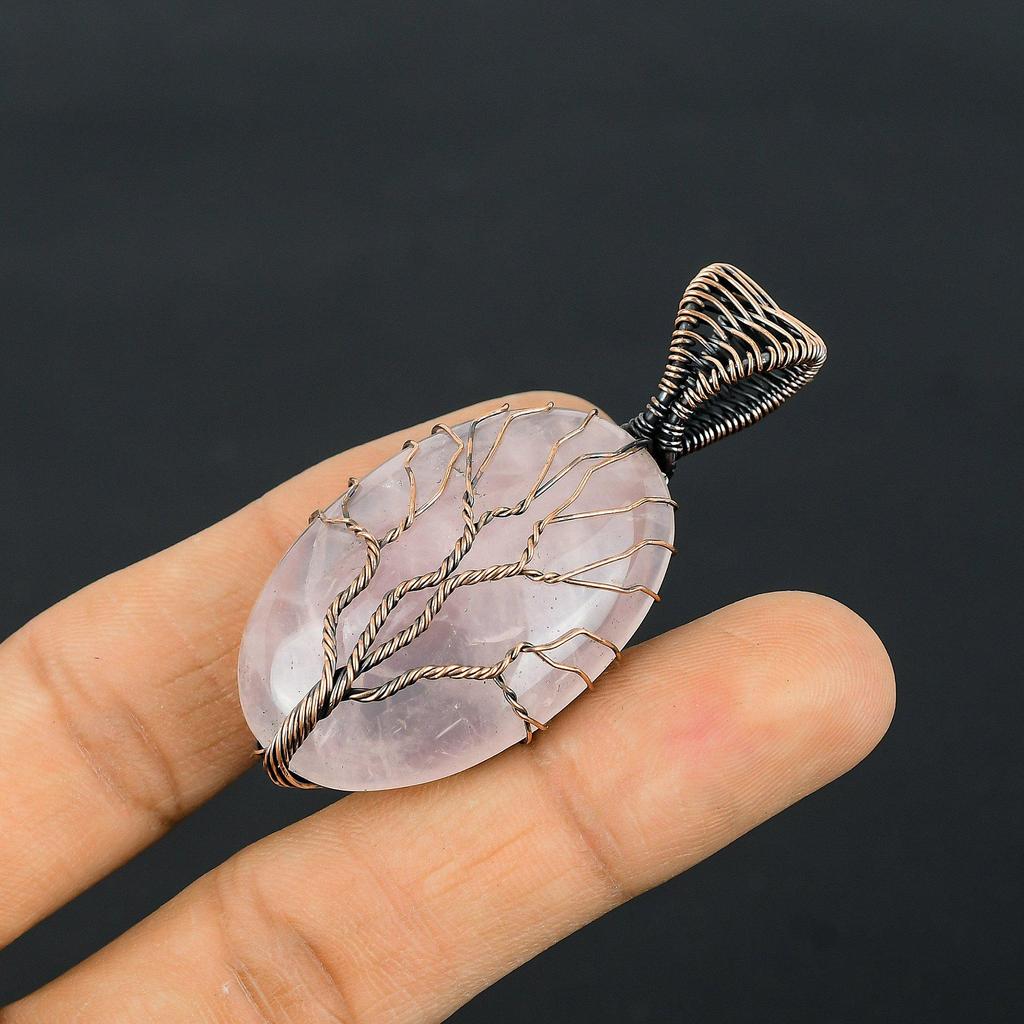 Rose Quartz Jewelry, 999 Copper Wire Wrapped Pendant Handmade Gemstone Jewelry, Gifts For Wife Brand New Pendant