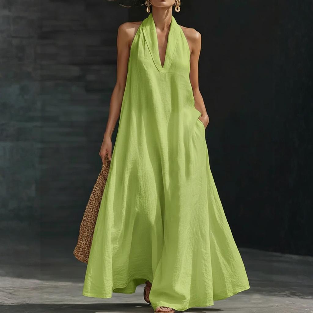 Women's Dress Casual Flowy Dresses V-neck Vocation Boho Beach Sundress