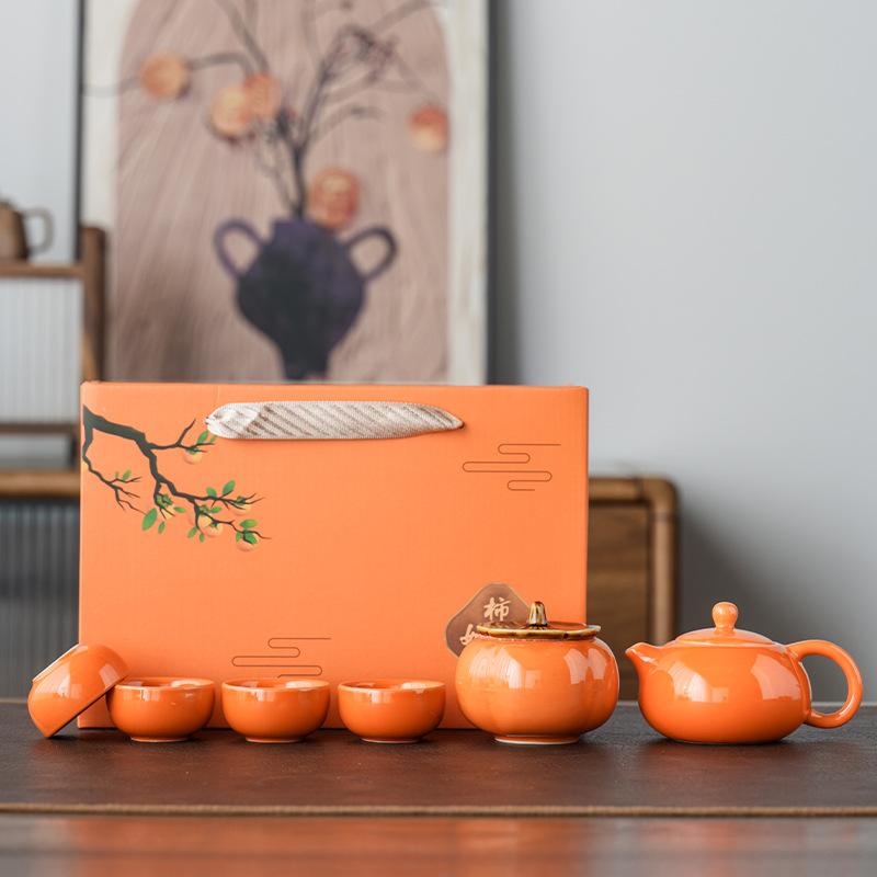 Ceramic Persimmon Persimmon Everything Goes Well Tea Set Gift Box Set Persimmon Teapot Gift Gift Business Event Gift