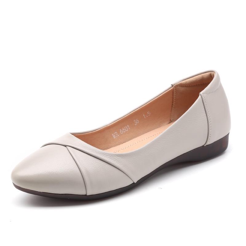 Jarní pohodlné boty z pravé kůže pro ženy středního a staršího věku - Měkká podrážka, Plochá, Mělký výstřih, K dispozici nadměrné velikosti