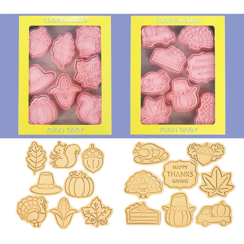 Set of 16 Thanksgiving Themed Cookie Cutters Plastic Material Biscuit Moulds Cookie Cutters Cookie Baking Accessories