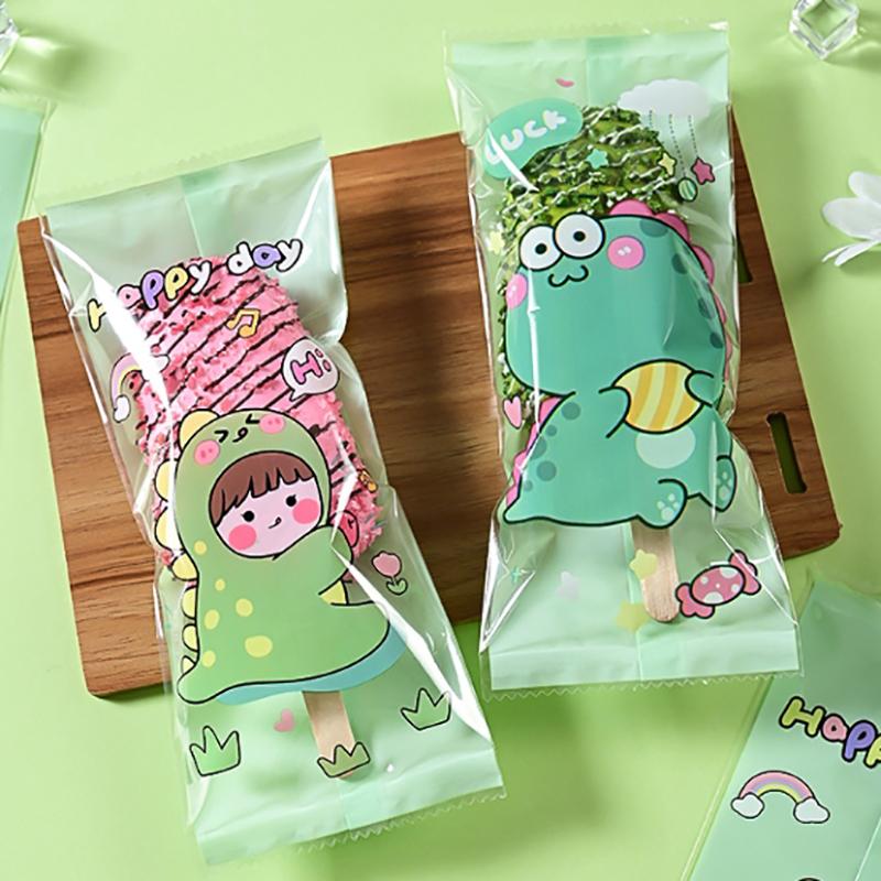 50Pcs/Set Cartoon Food Grade Ice Pop Bags Disposable Plastic Popsicle Bags Freeze Treat Storage Transparent Ice Popsicle Mold