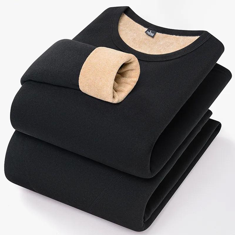 Thick Fleece Lined Thermal Underwear Set Men Women Winter Warm Long Sleeve Top Pants
