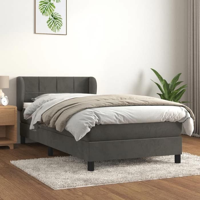 VidaXL Lit à sommier tapissier et matelas Gris foncé 90x190 cm Velours - Modèle 3127464