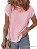 Women's Short Sleeve Ribbed Knit T-shirt - Casual Spring/Summer Top