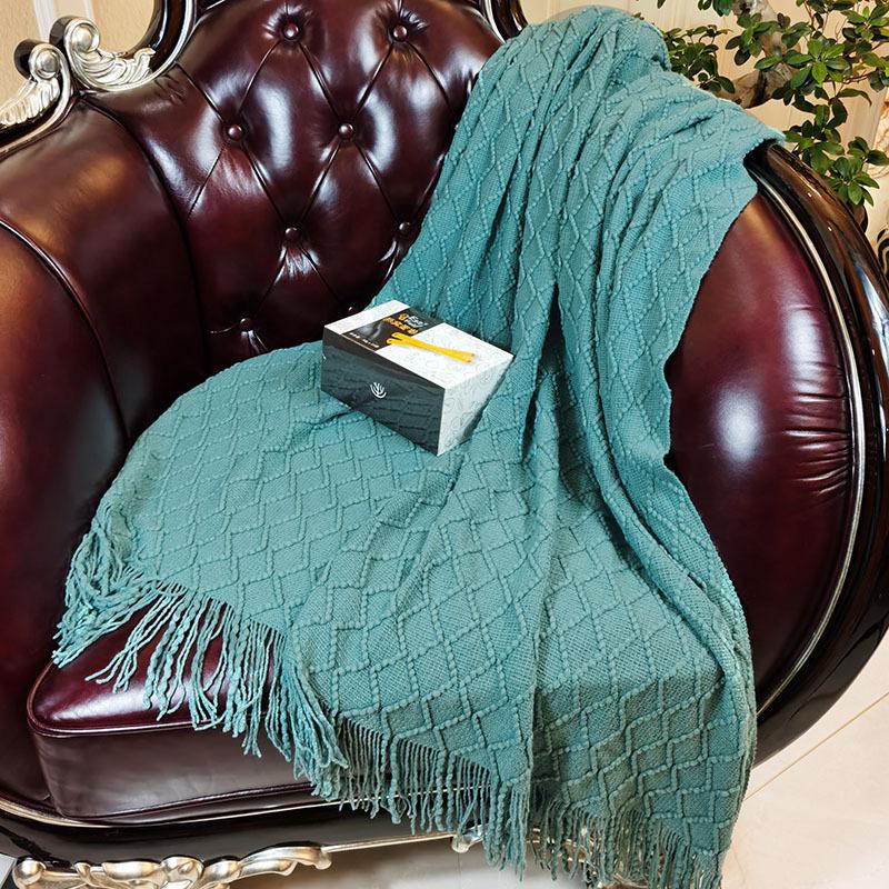 Soft and Comfortable Solid Color Throw Blanket Knitted Sofa Blanket Car Rhombus Air Conditioning Blanket Tassel Nap Wool Blanket